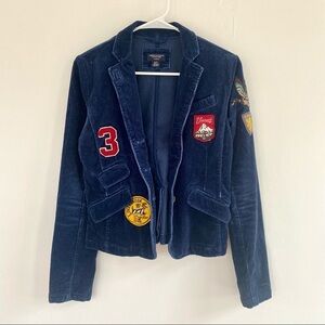 American Eagle Y2K Blue Corduroy Blazer w/ Elbow Patches Stretch
